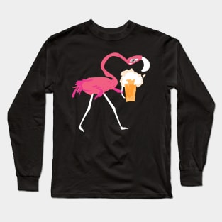 Flamingo Drinking Beer Funny Pink Flamingo Long Sleeve T-Shirt